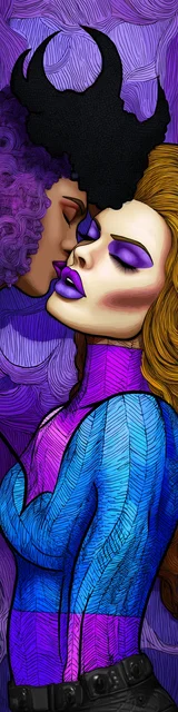 Free dark romance bookmark featuring a fairy-tale couple in blue and purple hues